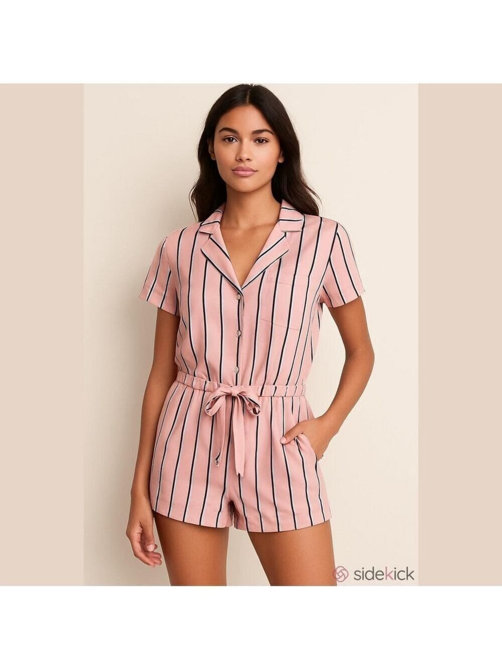 Victoria's Secret Satin Sleepwear Romper – Pink & Black Stripe, Size XS